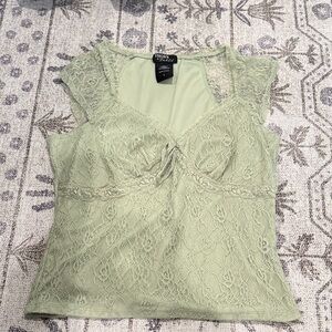 Thorn & Fable Lace Cap Sleeve Blouse in Soft Green